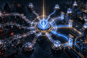 A cinematic image of DeFi value moving from a broken cross-chain bridge toward stronger blue-and-gold security infrastructure after a major exploit.